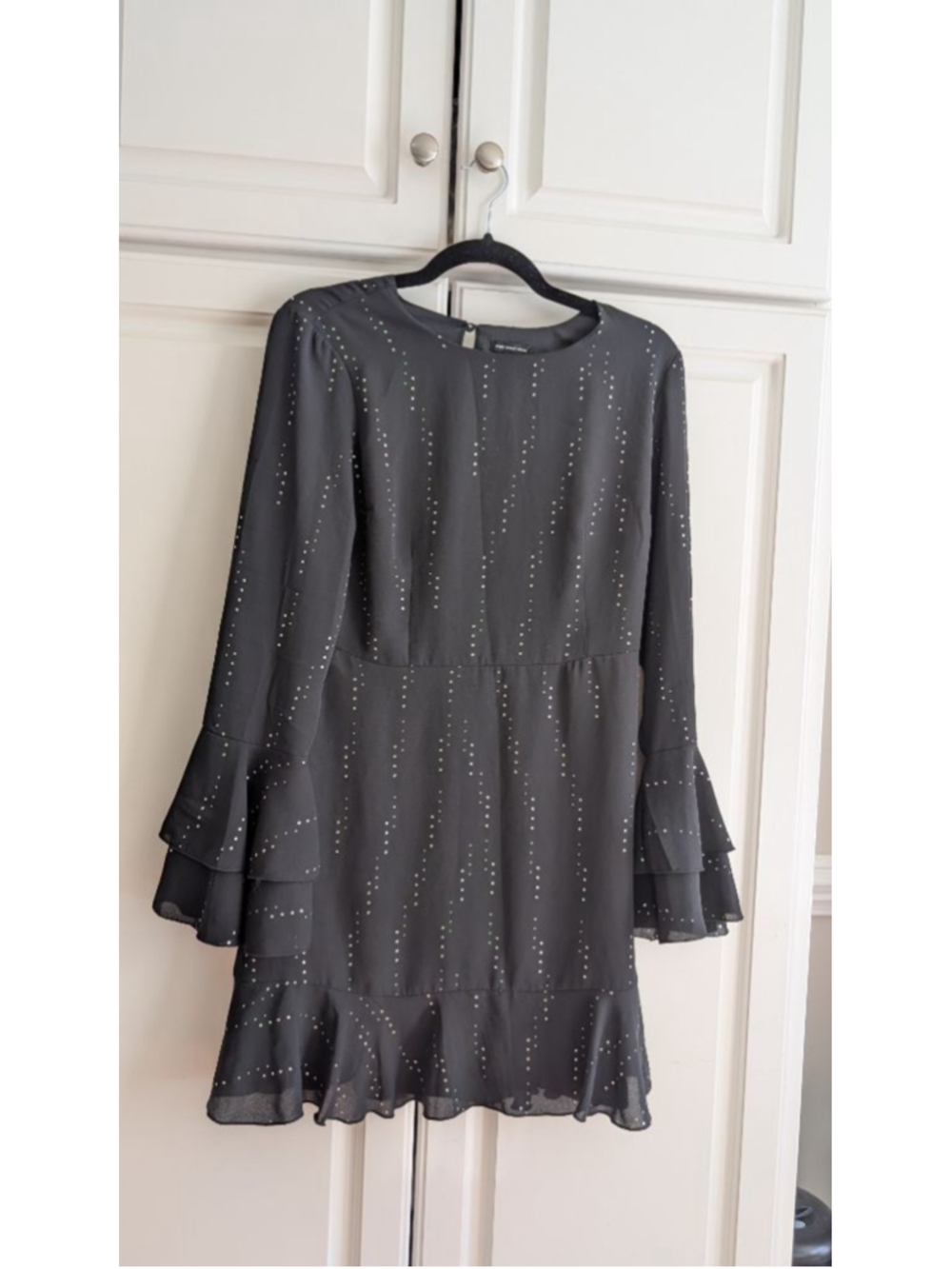 Women's Who What Wear Black Silver Polka Dot Long Sleeve Dress S